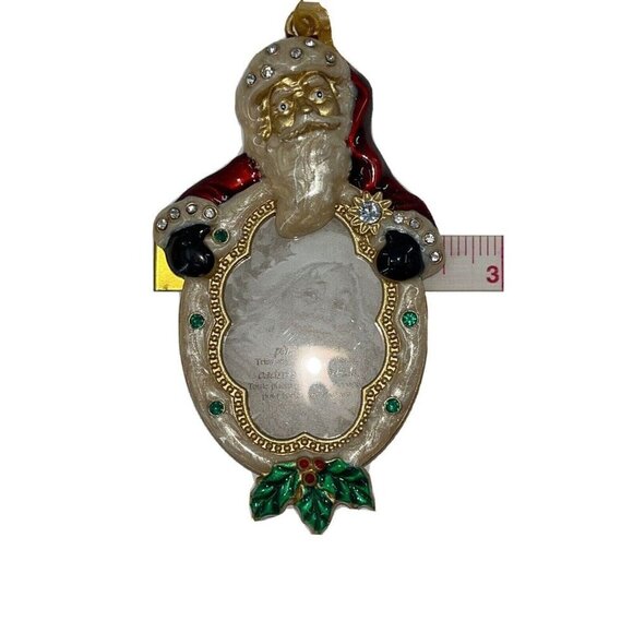 Enamel Metal Rhinestones Christmas Ornament Picture Frame Santa Vintage Look - Picture 7 of 7